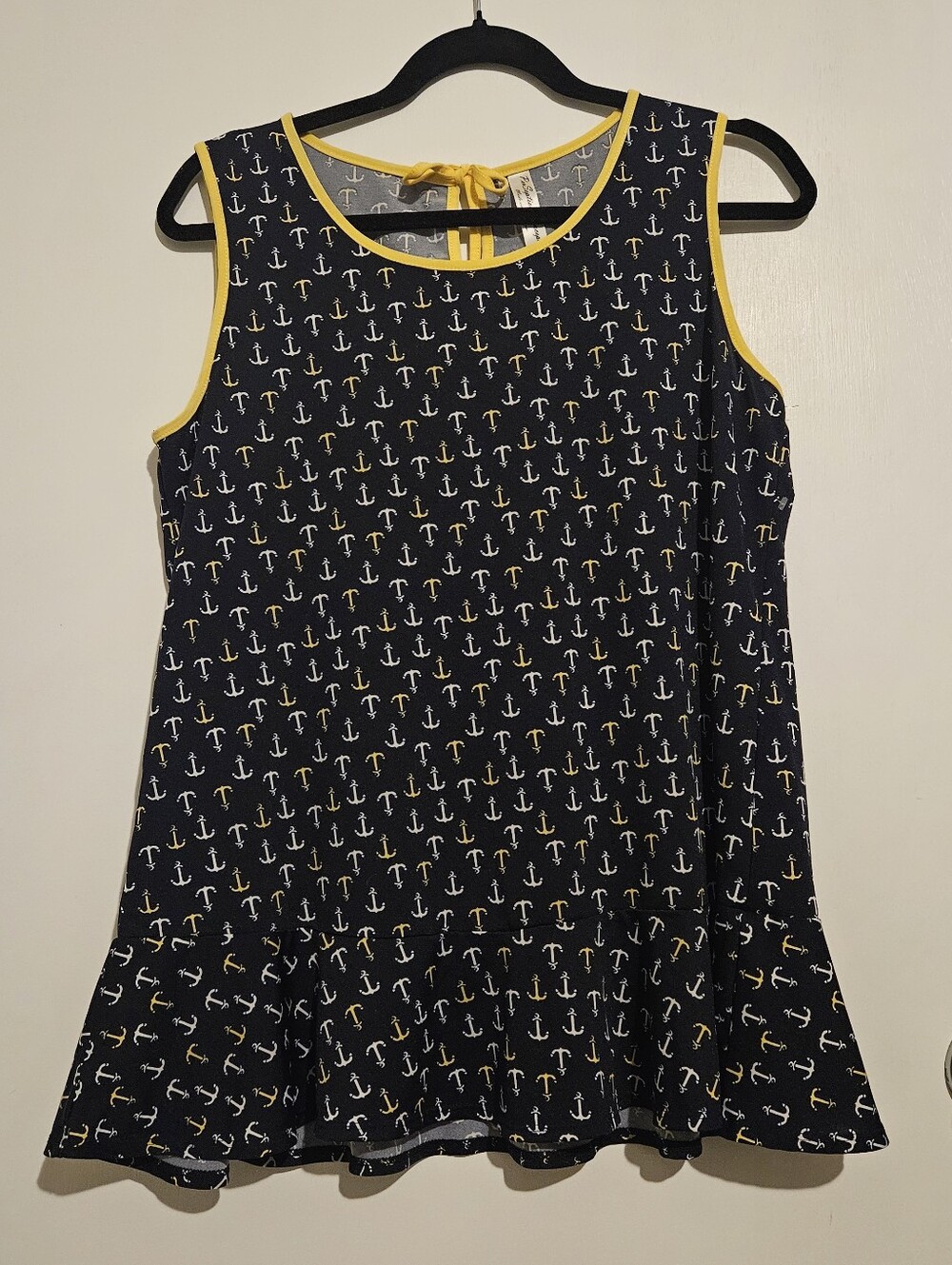 Nautical Anchor Tank Top Blue Yellow Stripe Summer Casual Size Large